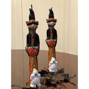 Vintage Pair Of Halloween Candles Black Cat Ghost By Robert Alan Candle Co 10”